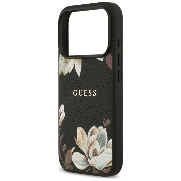Калъф Guess Grained Flowers Classic Logo MagSafe за iPhone