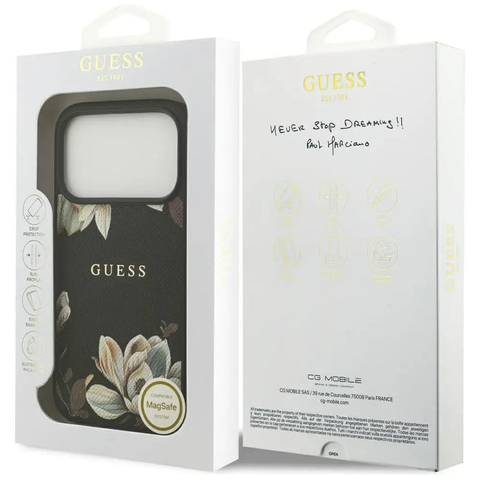 Калъф Guess Grained Flowers Classic Logo MagSafe за iPhone