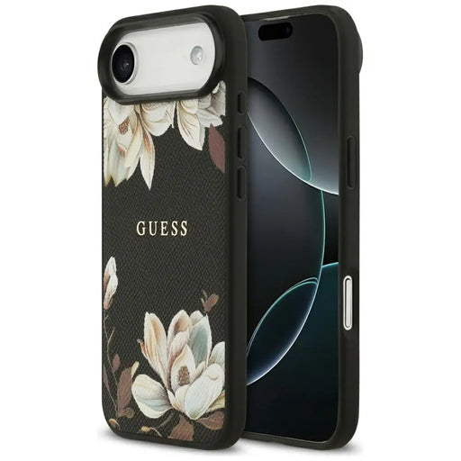 Калъф Guess Grained Flowers Classic Logo MagSafe за iPhone
