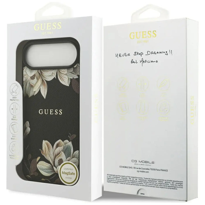 Калъф Guess Grained Flowers Classic Logo MagSafe за iPhone