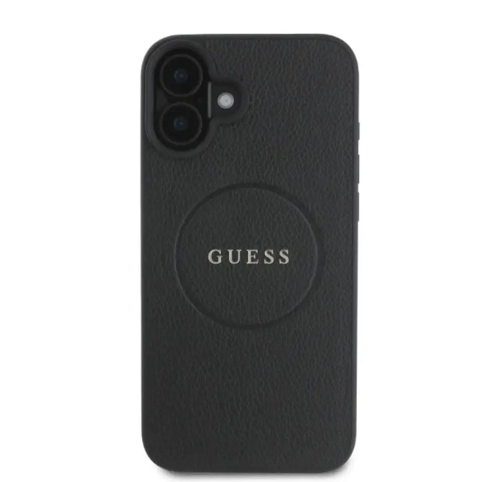 Калъф Guess Grained Gold Ring MagSafe за iPhone 16 - черен