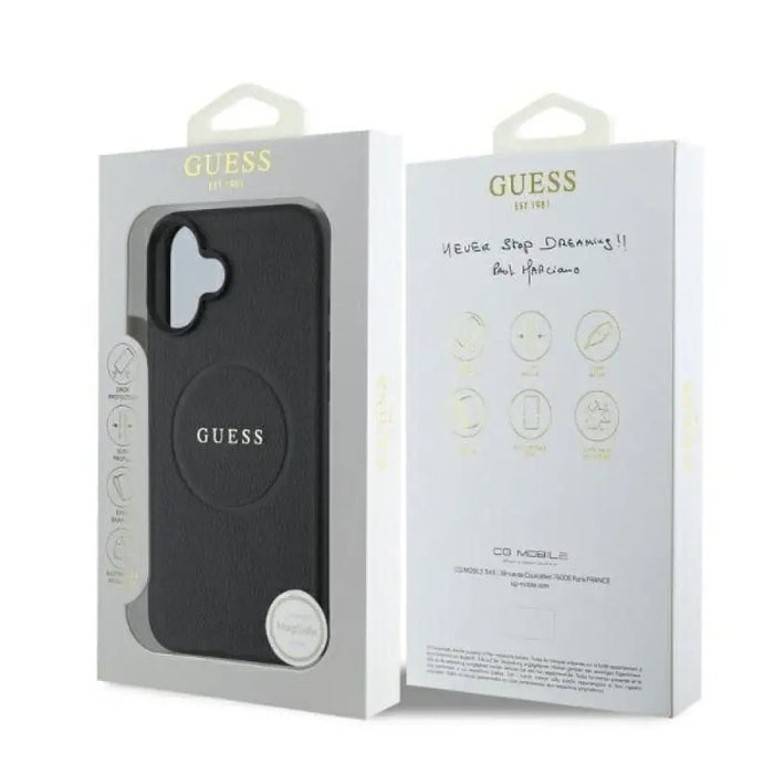 Калъф Guess Grained Gold Ring MagSafe за iPhone 16 - черен