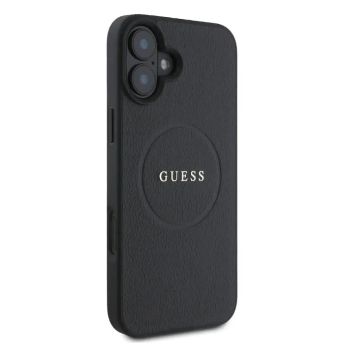 Калъф Guess Grained Gold Ring MagSafe за iPhone 16 - черен