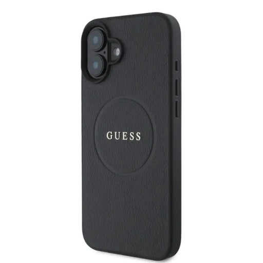 Калъф Guess Grained Gold Ring MagSafe за iPhone 16 - черен