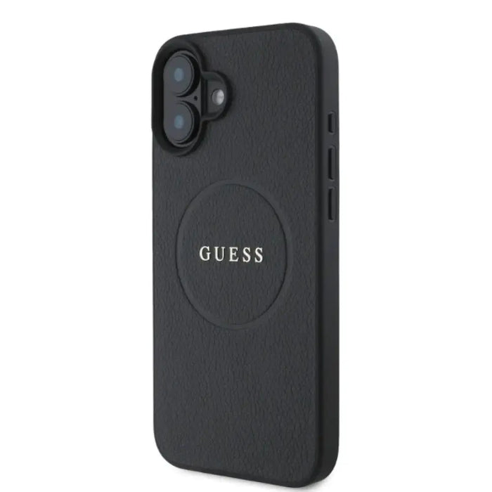 Калъф Guess Grained Gold Ring MagSafe за iPhone 16 - черен