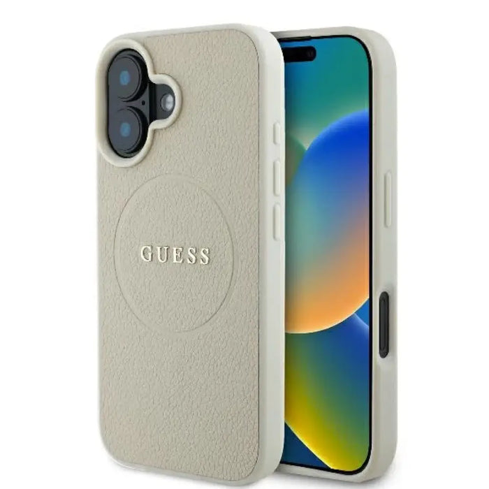 Калъф Guess Grained Ring MagSafe за iPhone 16 - бежов