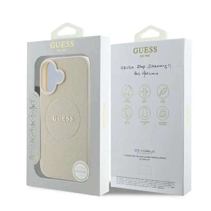 Калъф Guess Grained Ring MagSafe за iPhone 16 - бежов
