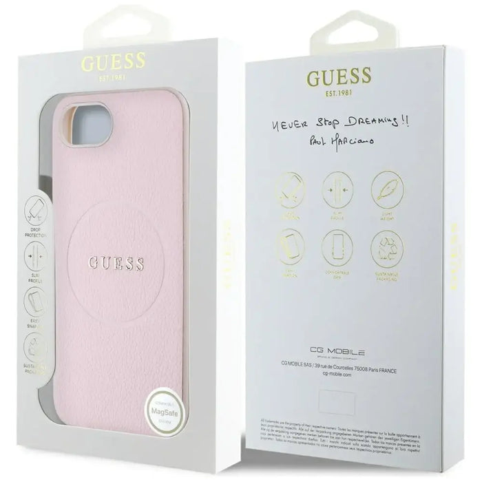 Калъф Guess Grained Ring MagSafe за iPhone 16e - розов