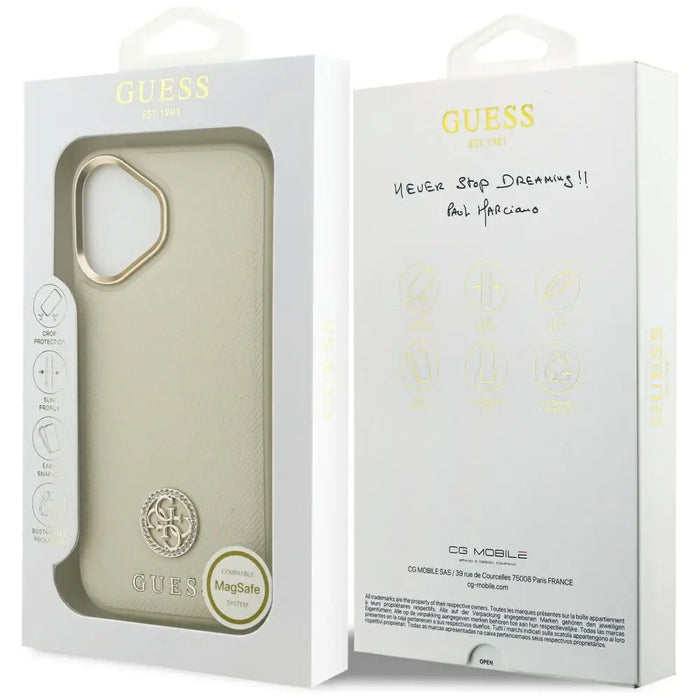 Калъф Guess Grained Strass Logo MagSafe за iPhone 17 - бежов