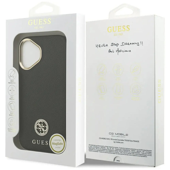 Калъф Guess Grained Strass Logo MagSafe за iPhone 17 - черен