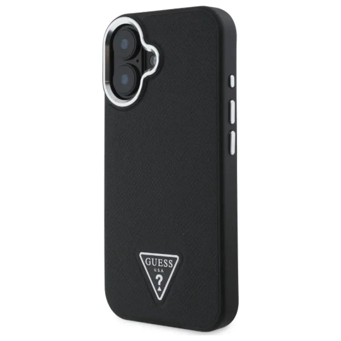 Калъф Guess Grained Triangle MagSafe за iPhone 16 - черен