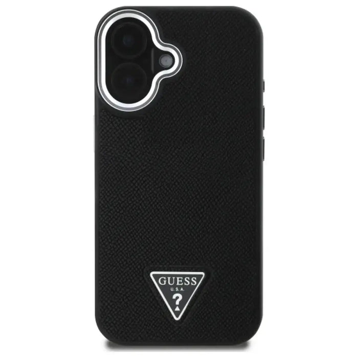 Калъф Guess Grained Triangle MagSafe за iPhone 16 - черен