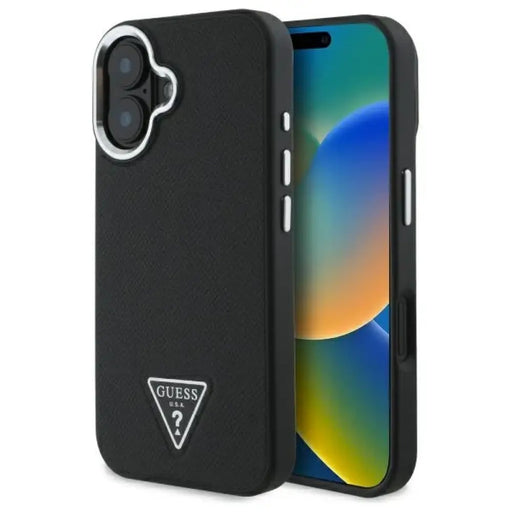 Калъф Guess Grained Triangle MagSafe за iPhone 16 - черен
