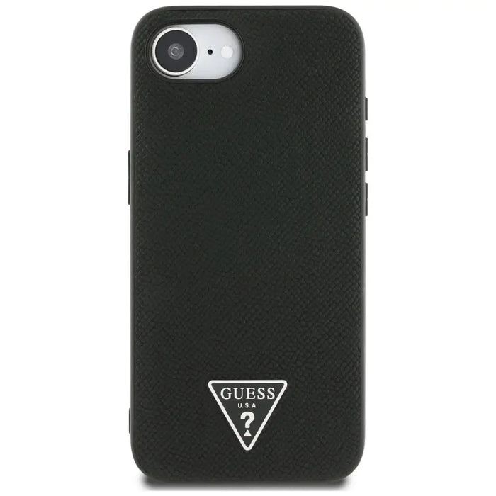 Калъф Guess Grained Triangle MagSafe за iPhone 16e - черен