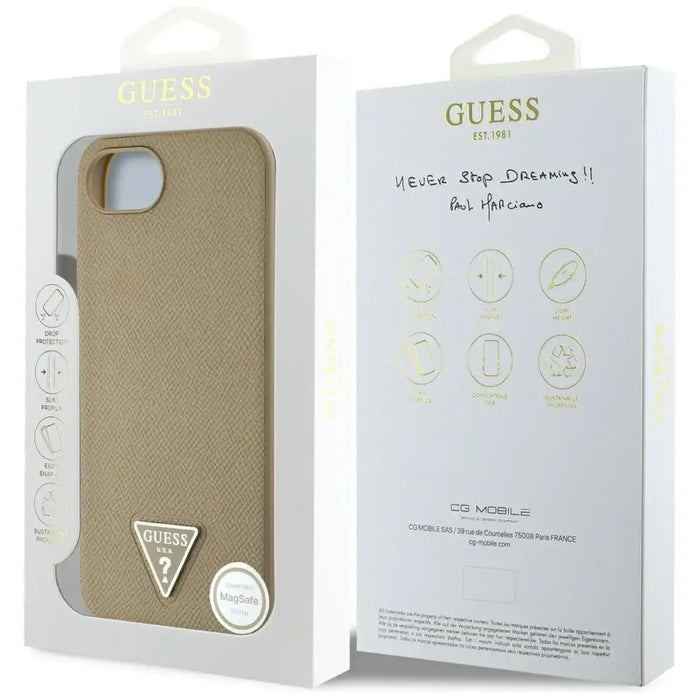 Калъф Guess Grained Triangle MagSafe за iPhone 16e - кафяв