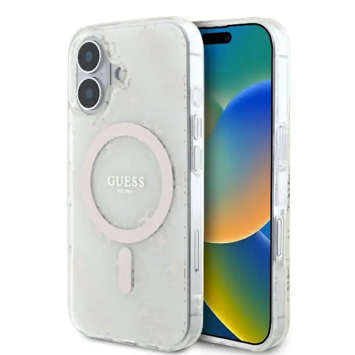 Калъф Guess IML 4G Background MagSafe iPhone 16 - бял