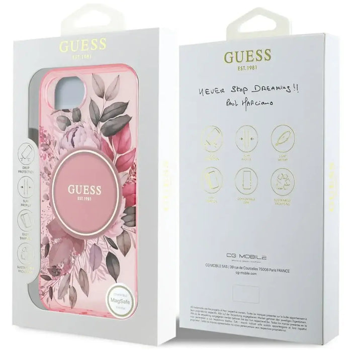 Калъф Guess IML Flowers MagSafe iPhone 16e - розов