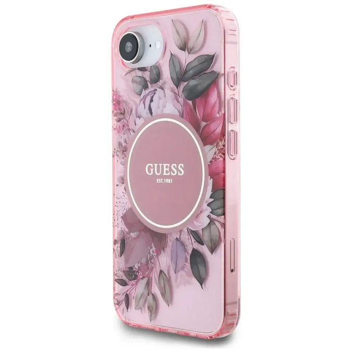 Калъф Guess IML Flowers MagSafe iPhone 16e - розов