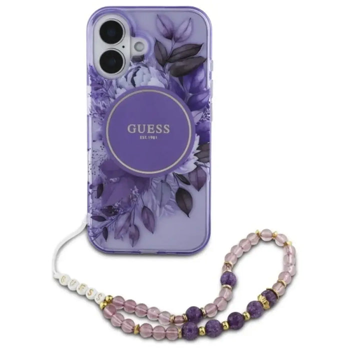 Калъф Guess IML Flowers With Pearl Strap MagSafe за iPhone