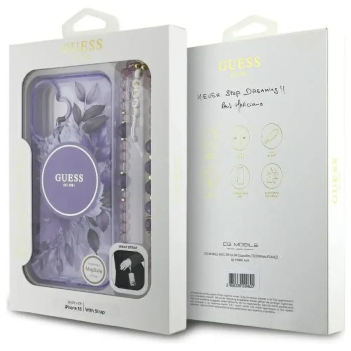 Калъф Guess IML Flowers With Pearl Strap MagSafe за iPhone