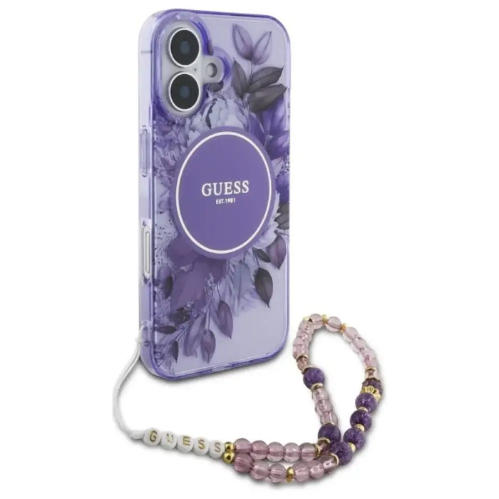 Калъф Guess IML Flowers With Pearl Strap MagSafe за iPhone