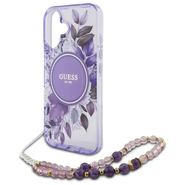 Калъф Guess IML Flowers With Pearl Strap MagSafe за iPhone