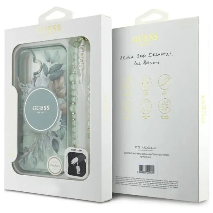 Калъф Guess IML Flowers With Pearl Strap MagSafe за iPhone