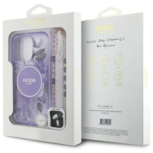 Калъф Guess IML Flowers With Pearl Strap MagSafe за iPhone