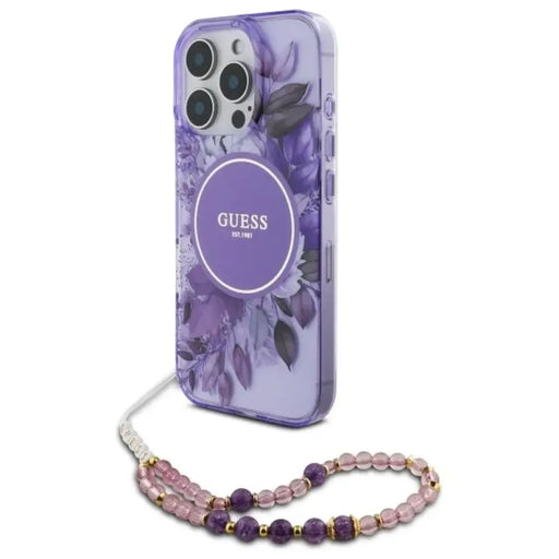 Калъф Guess IML Flowers With Pearl Strap MagSafe за iPhone