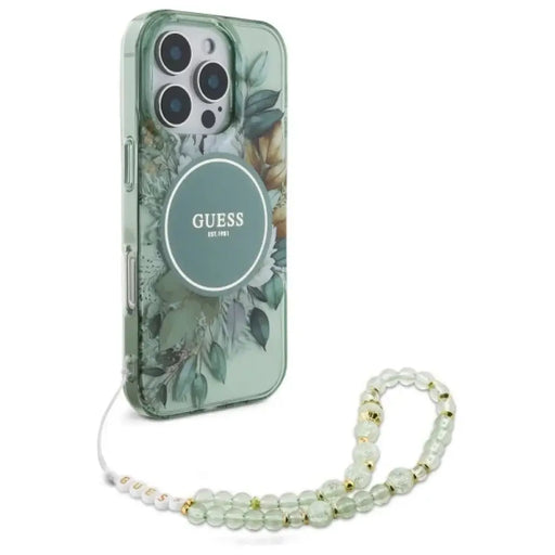 Калъф Guess IML Flowers With Pearl Strap MagSafe за iPhone