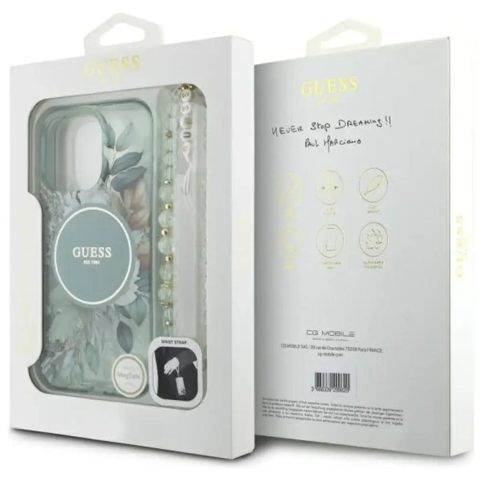Калъф Guess IML Flowers With Pearl Strap MagSafe за iPhone