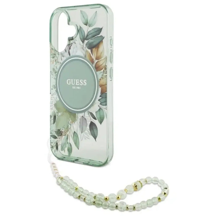 Калъф Guess IML Flowers With Pearl Strap MagSafe за iPhone
