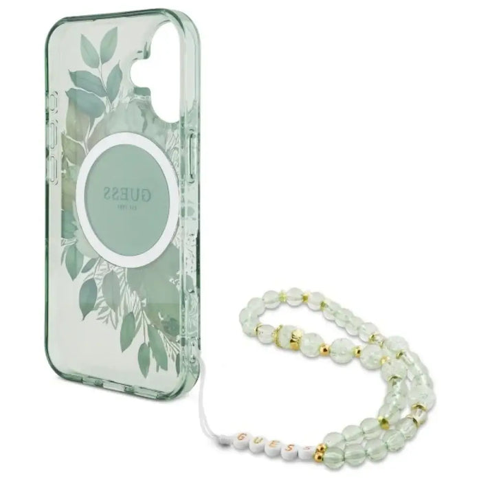 Калъф Guess IML Flowers With Pearl Strap MagSafe за iPhone
