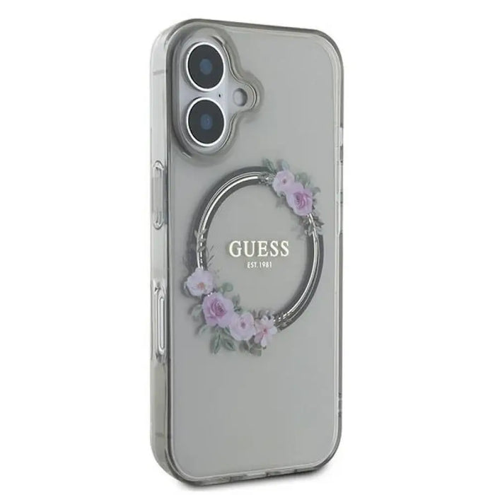 Калъф Guess IML Flowers Wreath MagSafe за iPhone 16 - черен