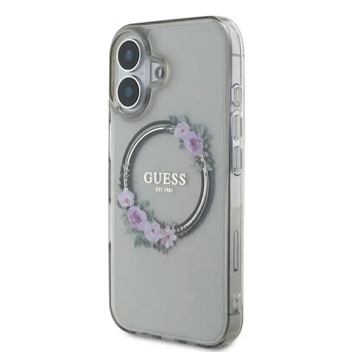 Калъф Guess IML Flowers Wreath MagSafe за iPhone 16 - черен