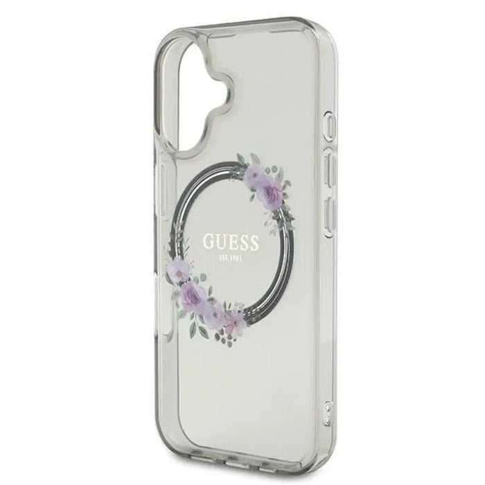 Калъф Guess IML Flowers Wreath MagSafe за iPhone 16 - черен