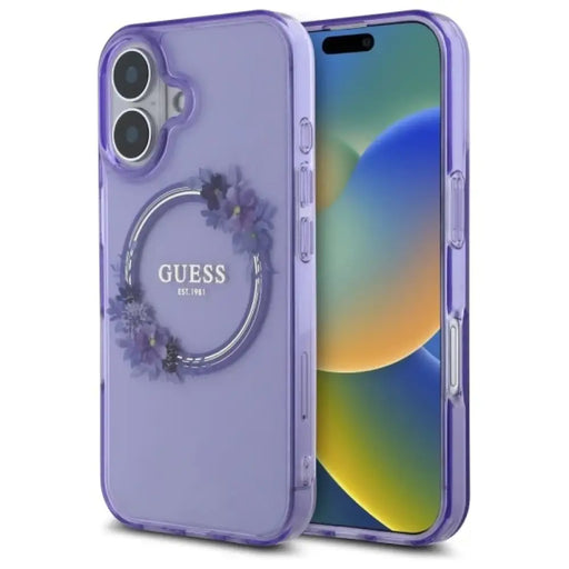 Калъф Guess IML Flowers Wreath MagSafe за iPhone 16 - лилав