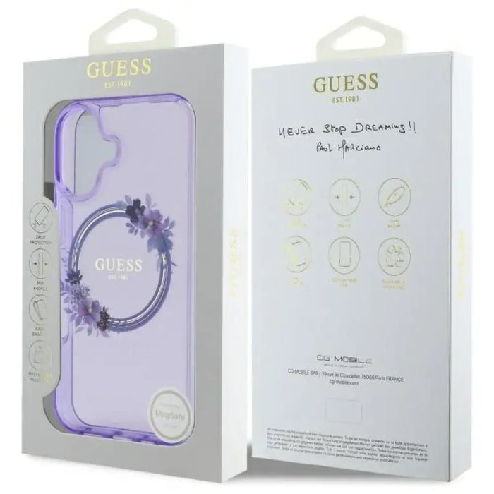 Калъф Guess IML Flowers Wreath MagSafe за iPhone 16 - лилав