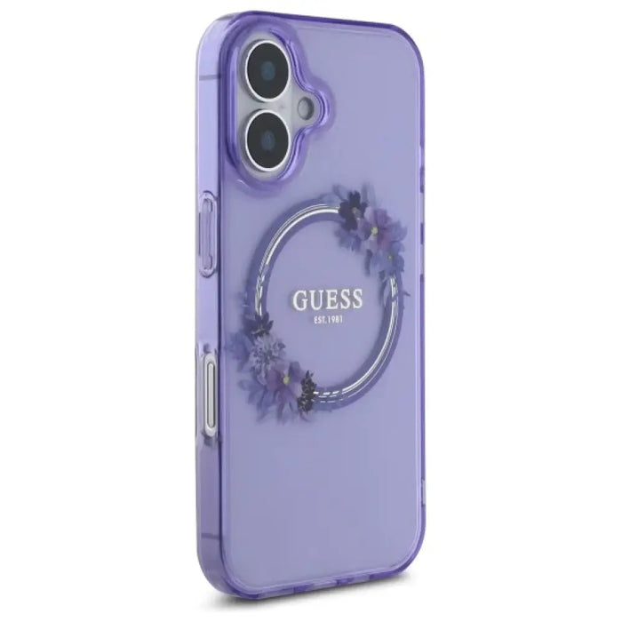 Калъф Guess IML Flowers Wreath MagSafe за iPhone 16 - лилав