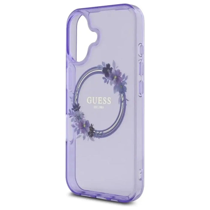 Калъф Guess IML Flowers Wreath MagSafe за iPhone 16 - лилав