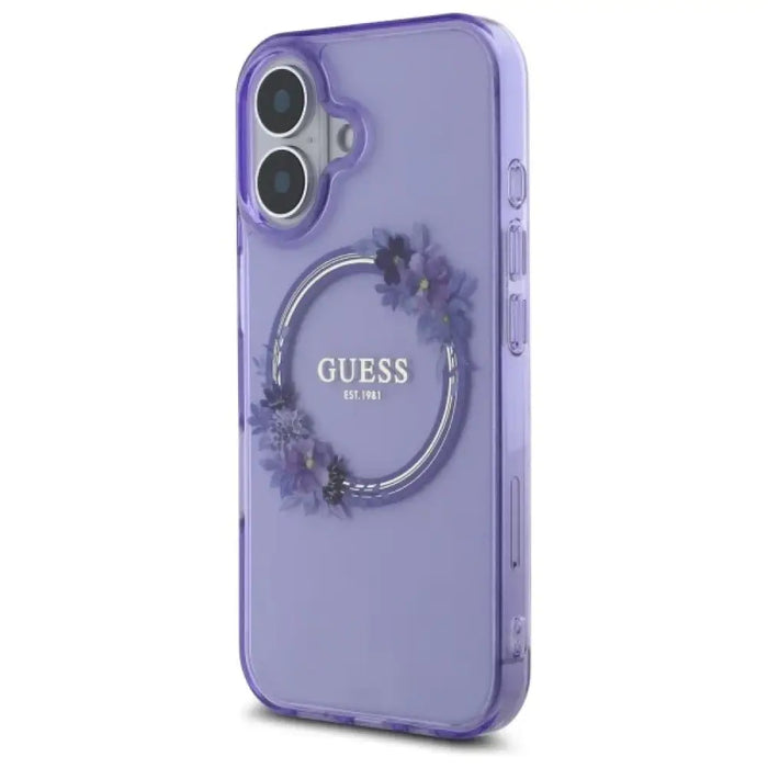 Калъф Guess IML Flowers Wreath MagSafe за iPhone 16 - лилав