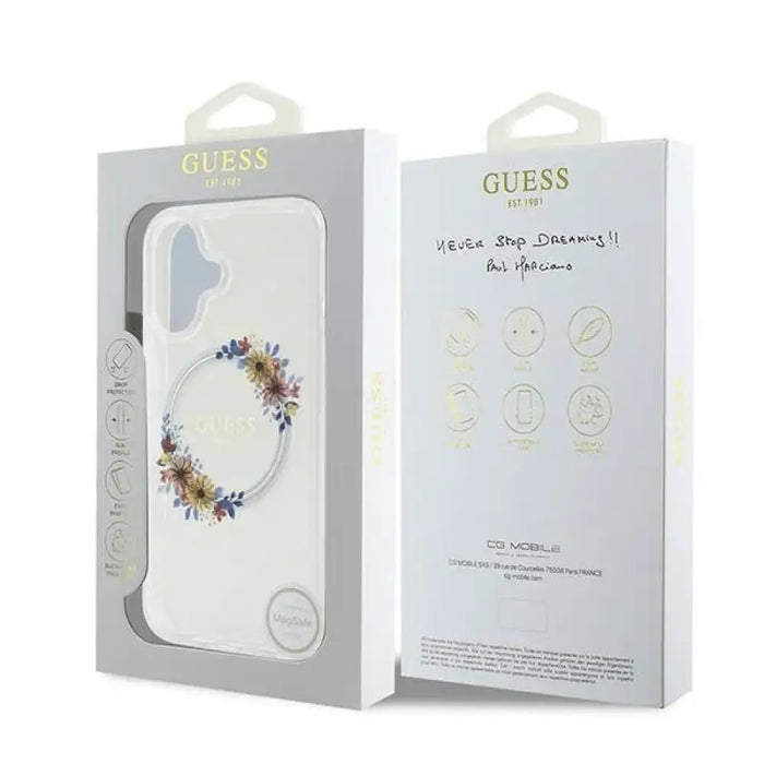 Калъф Guess IML Flowers Wreath MagSafe за iPhone 16 Plus