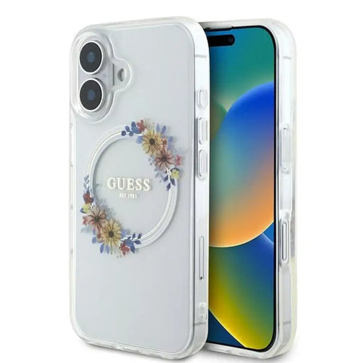 Калъф Guess IML Flowers Wreath MagSafe за iPhone 16 Plus