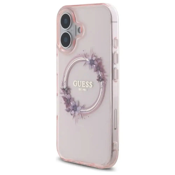 Калъф Guess IML Flowers Wreath MagSafe за iPhone 16 - розов