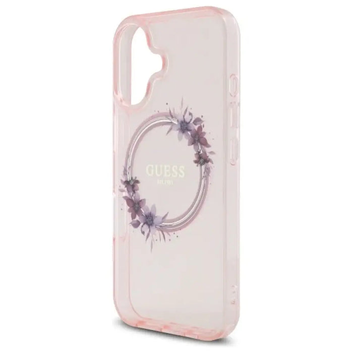Калъф Guess IML Flowers Wreath MagSafe за iPhone 16 - розов