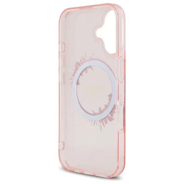 Калъф Guess IML Flowers Wreath MagSafe за iPhone 16 - розов