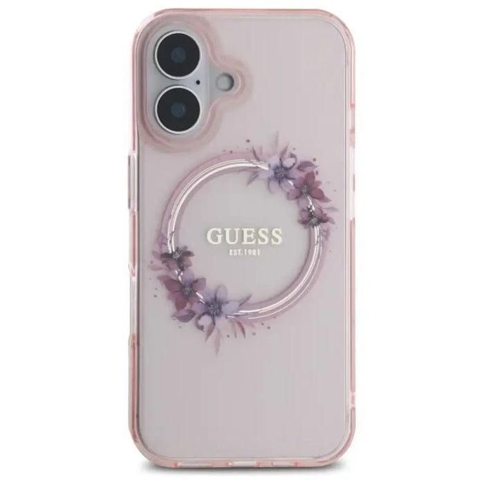 Калъф Guess IML Flowers Wreath MagSafe за iPhone 16 - розов