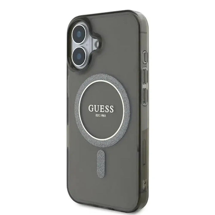 Калъф Guess IML Glitter Circle MagSafe за iPhone 16 - черен