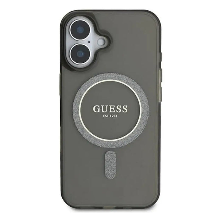 Калъф Guess IML Glitter Circle MagSafe за iPhone 16 - черен
