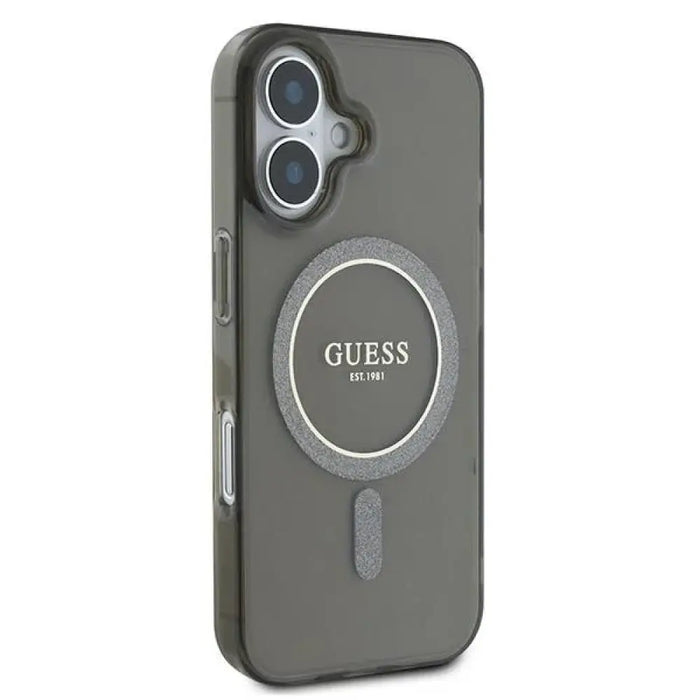 Калъф Guess IML Glitter Circle MagSafe за iPhone 16 - черен